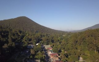 Drone view over Warburton township towards Mount Little Joe