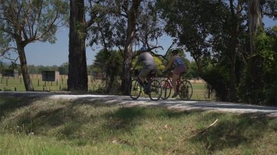 Two riders commuting along existing Lilydale to Warburton rail trail