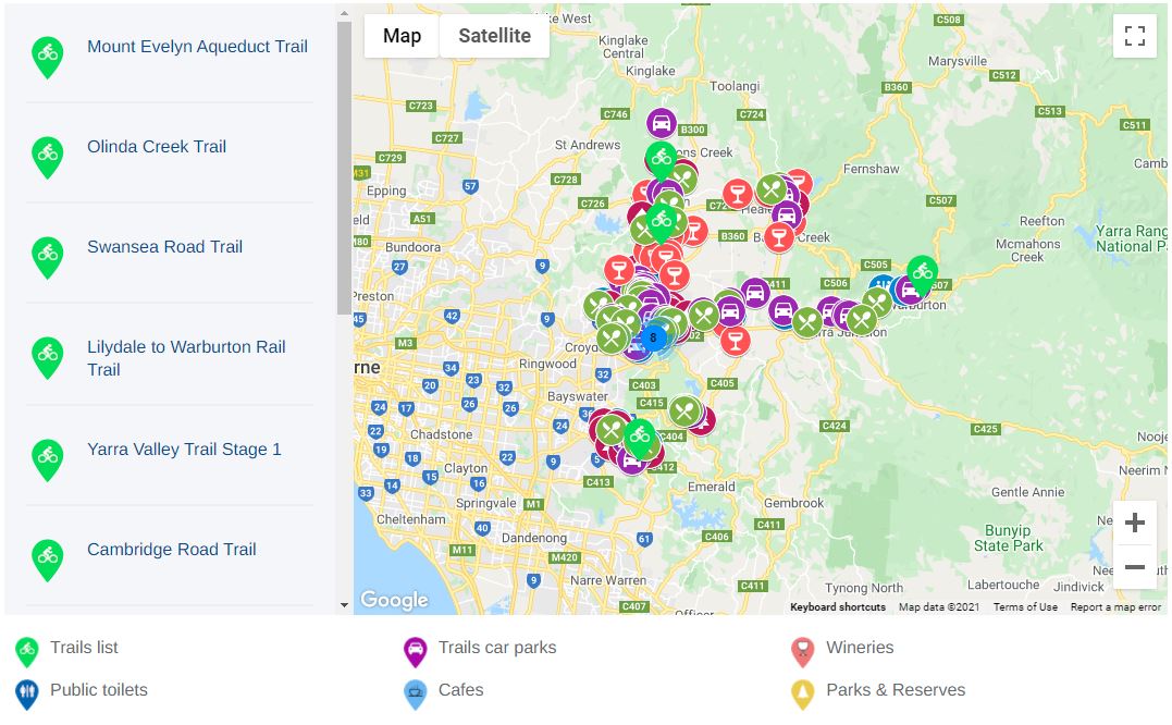 Digital map of trails in the Yarra Ranges