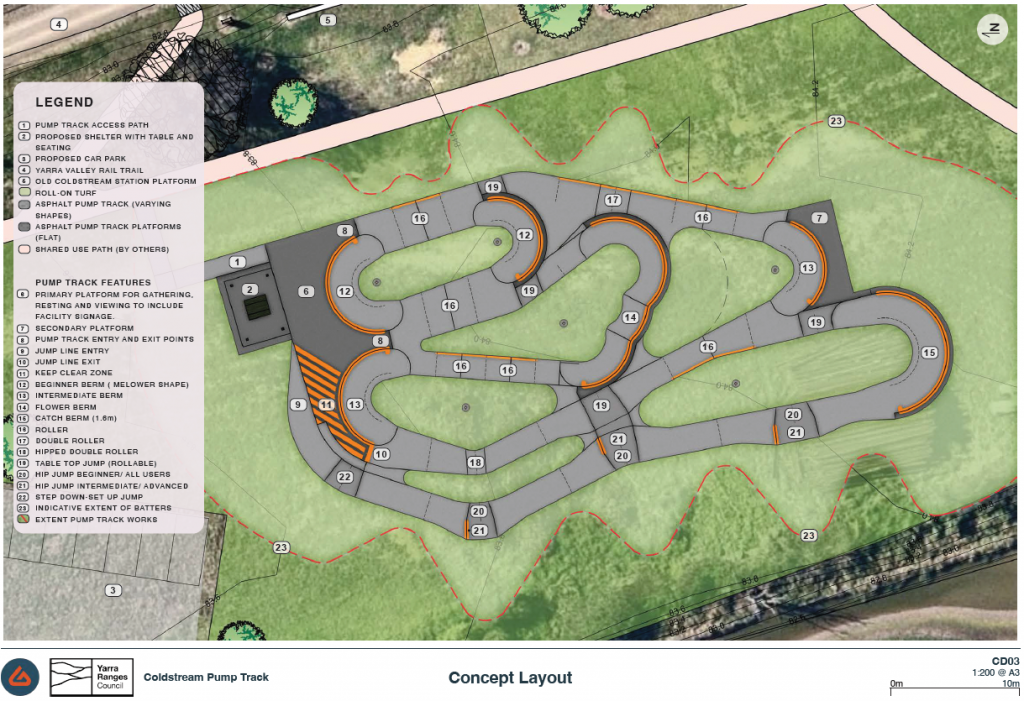 Aerial view concept design of the Coldstream Station pump track